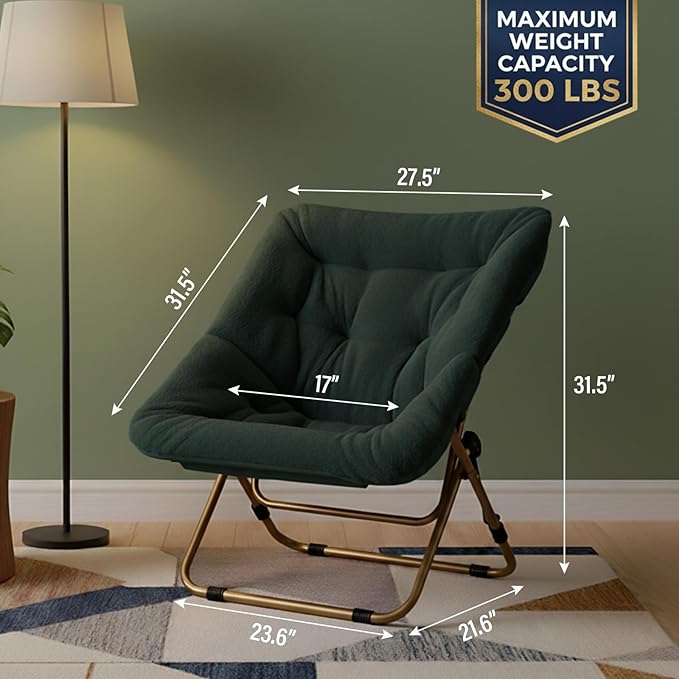 Tiita Comfy Folded Chair Soft Faux Fur Oversized Folding Accent Chair Lazy Chair for Teens Adults Metal Frame Moon Chair for Bedroom Living Room Dorm Rooms