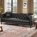 Garvee 81 Inch Leather Couch for Living Room Modern Leather Sofa with Deep Seat Handmade Button Tufted 3 Seater Sofa Chesterfield Couch for Apartment Office Black