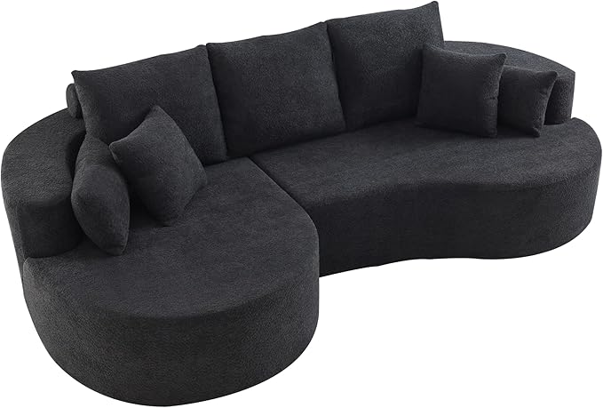 Christopher Knight Home Carden 106 Curved Modular Sectional Sofa Fabric Upholstered Comfy Sofa Couch with Chaise Lounge Modern Cloud Couch with Deep Seat No Assembly Required Black