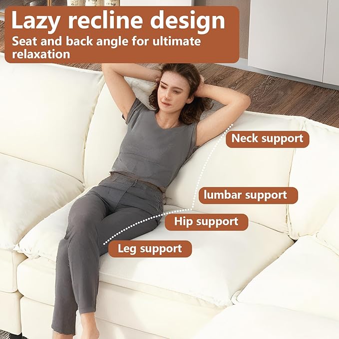 144 Modular Sectional SofaU-Shaped Chenille Sofa Couch with Movable OttomanModern 6 Seat Cloud Sectional Couches for Living Room Office Home (Beige 144 U-6 Seater)
