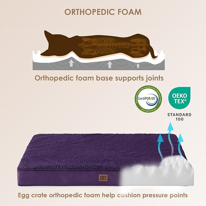 EHEYCIGA Orthopedic XL Dog Beds for Extra Large Dogs with Removable Washable Cover for Crate Purple 41x27