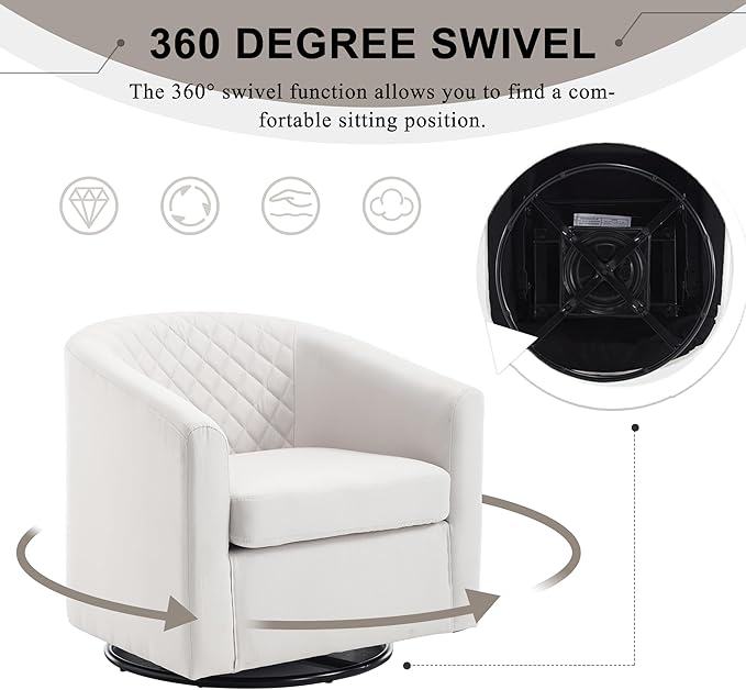 Swivel Gilder Chair Modern Round Armchair 360° Swivel Linen Barrel Chair Club Chair for Living Room Bedroom Office (Beige)