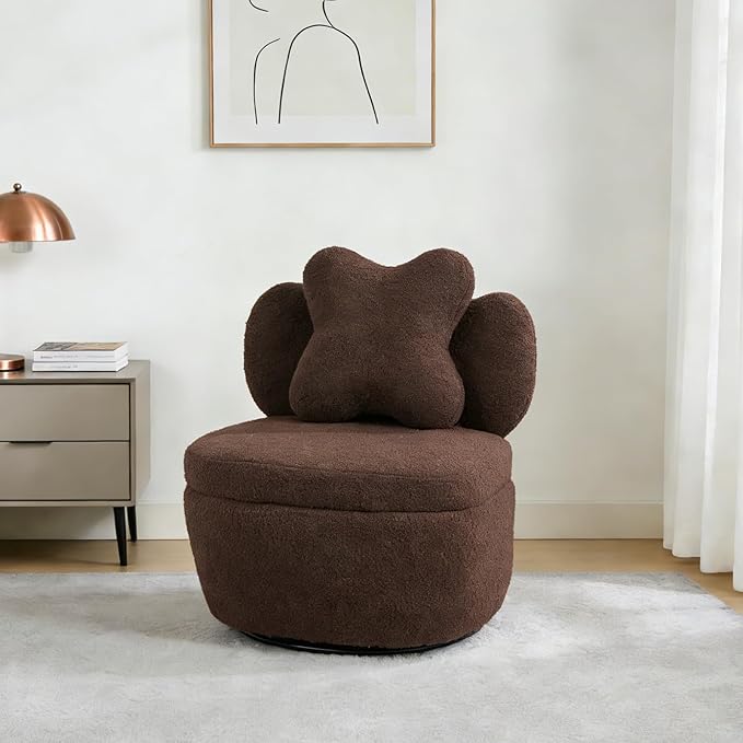Teddy Velvet 360° Swivel Accent Chair with Storage Comfy Upholstered Barrel Chair Star Pillow Single Sofa for Living Room Bedroom Small Spaces Coffee