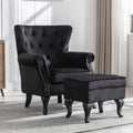 Mid Century Modern Accent Chair Upholstered Armchair Comfy Velvet Tufted Wingback Single Sofa with Ottoman for Bedroom Living Room Black