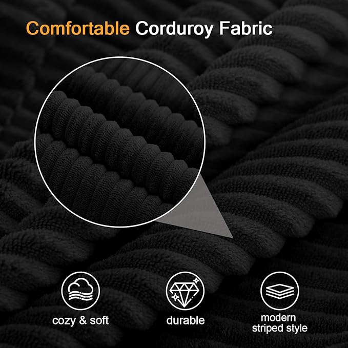 COMAX Convertible Sofa Bed Queen Corduroy Folding Floor Couch Pull Out Couch Bed Futon Sleeper with Pillows Fold Out Boneless Sofa Comfy Lounge Mattress Loveseat for Living Room Bedroom Black