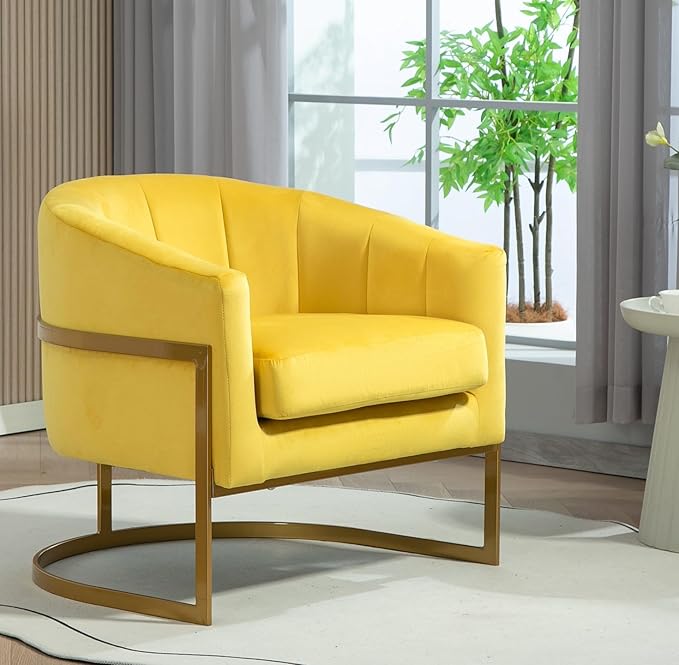 Velvet Modern Accent Armchair - Luxury Gold Frame | Versatile Seating for Living Room Bedroom Office Yellow