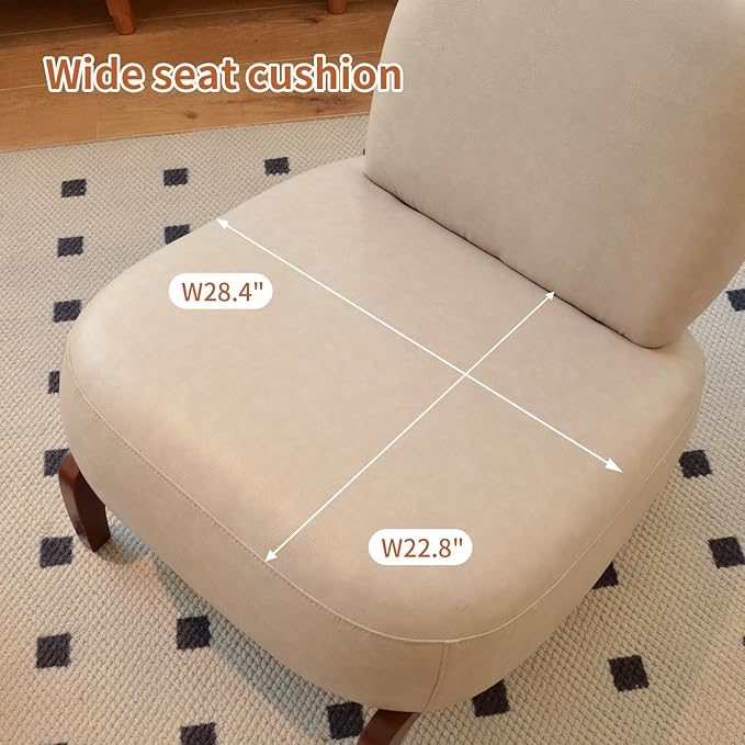 HAZO Cute Accent Chair with Solid Wood Legs Velvet Living Room Chair with Soft Cushion Cozy Bedroom Chair Comfy Armless Reading Chair for Apartment Waiting Room Balcony (Cream Leather)
