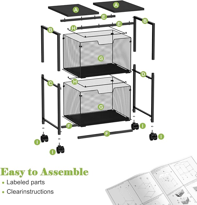 Letter/Legal Rolling File Cart with 2 Storage Drawers Under Desk Storage Vertical Filing Cabinet for Home Office Hanging File Folders Organizer Mobile Utility Cart Printer Stand Black