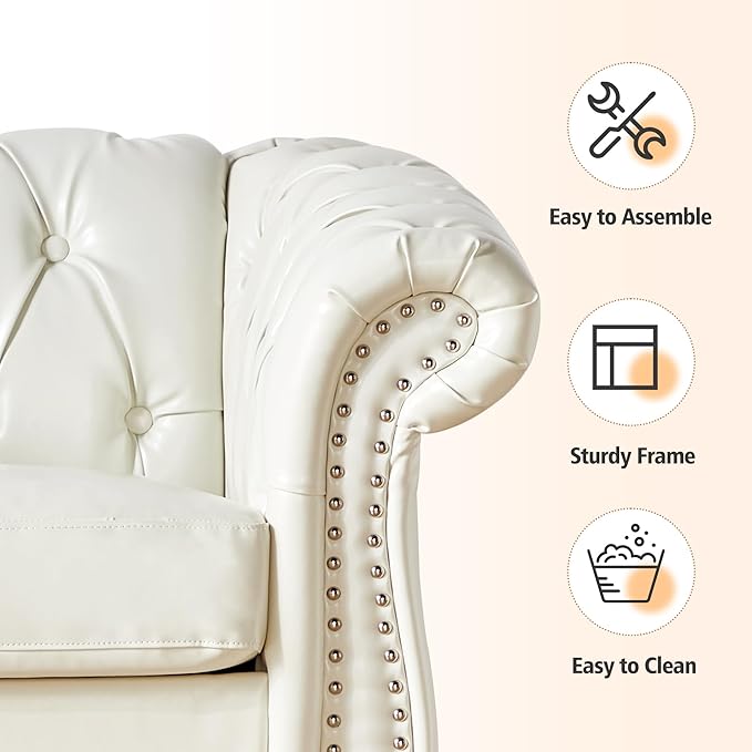 AVZEAR Chesterfield Loveseat Sofa Upholstered Sofa Modern Sofa Couches Set Style Button Tufted PU Chesterfield Sofa for Living Room Apartment PU White