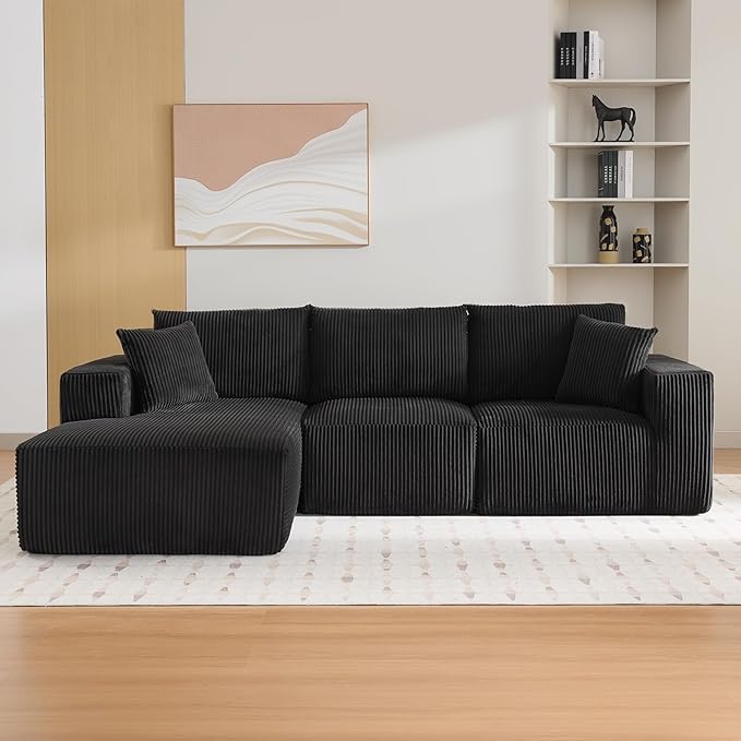 Sectional Cloud Boneless Couch 108 Modern Comfy L-Shape No Assembly Required Convertible Compression Sleeper Modular Sofa with Corduroy Fabric Deep Seat Loveseat + Chaise for Living Room