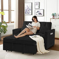 3 in 1 Convertible Sleeper Sofa Bed Futon Couches for Living Room with Side Pocket/Adjustable Backrest Velvet Upholstered Pull Out Couch Small Loveseat Sofa Bed for Bedroom Office Small Spaces