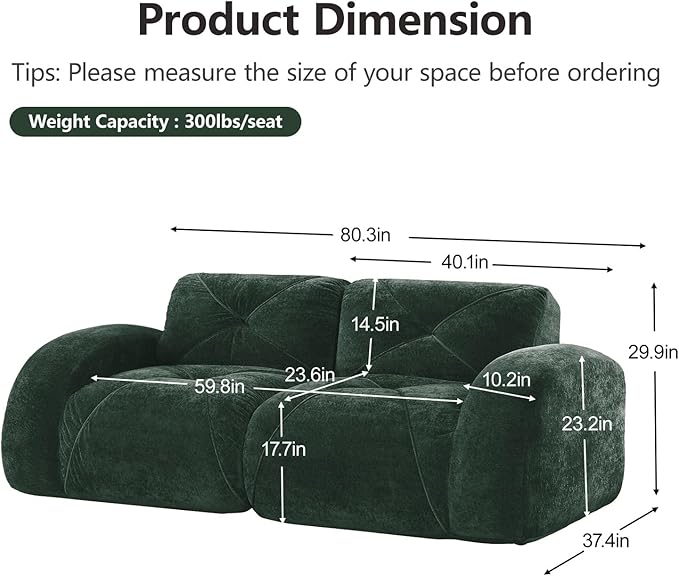 2 Piece Couch Sets for Living Room Soft Velvet Couch and Loveseat Sets with Tufted Design Modern Boneless Sofa with Deep Seat 32D High Density Sponge Bottom No Assembly Required Green