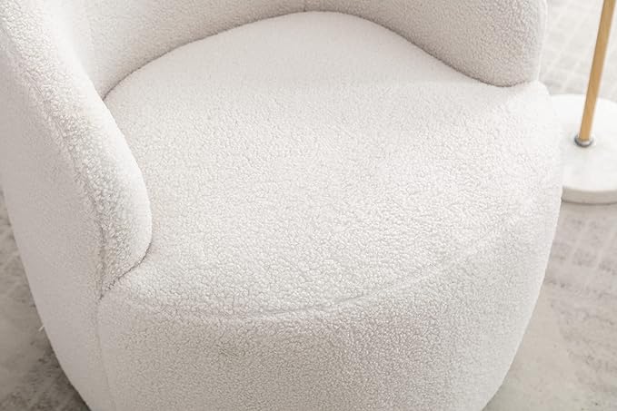 Swivel Barrel Chair Modern Teddy Fabric Swivel Accent Armchair Comfy Round Club Chairs Sofa Arm Chair for Living Room Bedroom Reading Room Apartment Hotel Office Nursery Lounge（Ivory White）