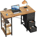 Casaottima 40 Inch Small Computer Desk with 4 Fabric Drawers Modern PC Desk for Small Spaces Home Office Desk with Storage Shelves Vintage