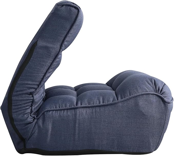 Adjustable Japanese Reclining Chair Multifunctional Lazy Sofa Floor Chair for Living Room Bedroom Balcony Tatami Ergonomic Design Spring Built-in Metal Frame Navy