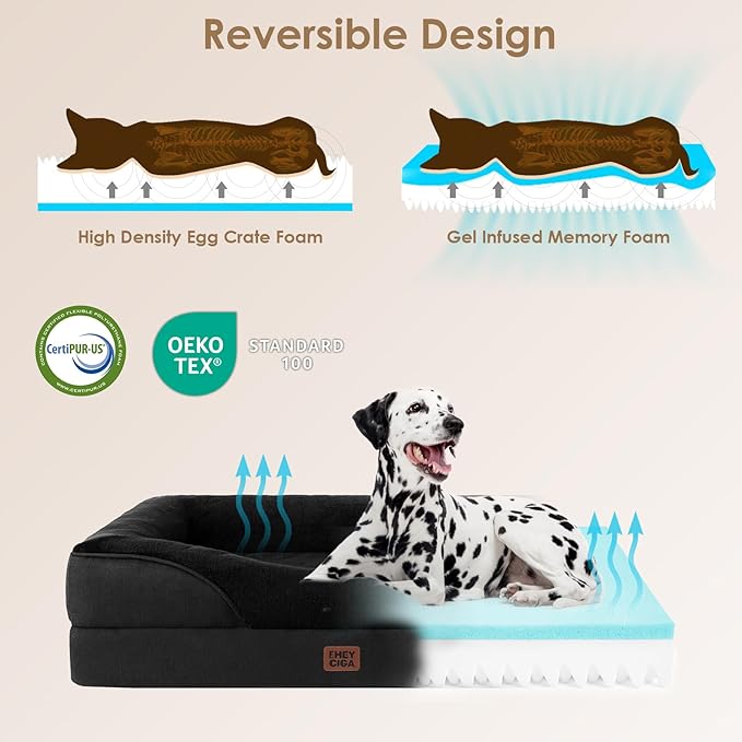 EHEYCIGA Orthopedic XL Dog Bed for Large Sized Dog 42x30x7.5 Inch Extra Large Memory Foam Dog Couch Bed with Sides Waterproof Liner &amp Washable Removable Cover Bolster Pet Sofa Black