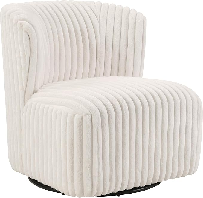 OSP Home Furnishings Lucia Modern Barrel Swivel Accent Chair White Cord Fur Fabric