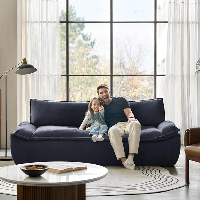 HULALA HOME 89 Oversized Boneless Couch 3 Seater Compressed Foam Sofa with Deep Seat Comfy Cloud Couch with Removable Seat and Back Cushions No Assembly Required Navy