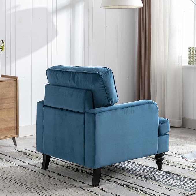 Midcentury Modern Accent Chair Velvet Arm Chairs Comfy Reading Chair Single Sofa Couch for Bedroom/Living Room/Salon Light Blue
