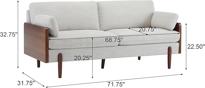 Christopher Knight Home Arboris Modern Rubberwood Frame Fabric Upholstered Loveseat Living Room/Bedroom/Apartment Couch/Sofa with Toss/Back Pillows and Removable Cushions Beige+Light Walnut