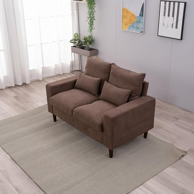 Panana Sectional Sofa Couch Loveseat Modern Linen Love Seater Home Furniture with Wooden Legs for Small Space Living Room 54.5'' W (Brown 2 Seater Sofa Only)