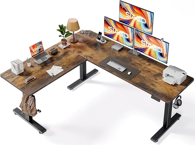 SIAGO L-Shaped Standing Desk - 75 x 63 Inch Adjustable Corner Standing Desk with Charging Station - L Shape Sit Stand Table with Memory Controller Splice Board for Home Office