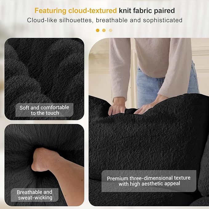 Cloud Sectional Couches108 L-Shape Sofa Modular Sectional Sofa for Living Room Freely Configurable Deep Seating Non-Slip Bottom No Assembly Required(Black 3 Seater+1 Ottoman)