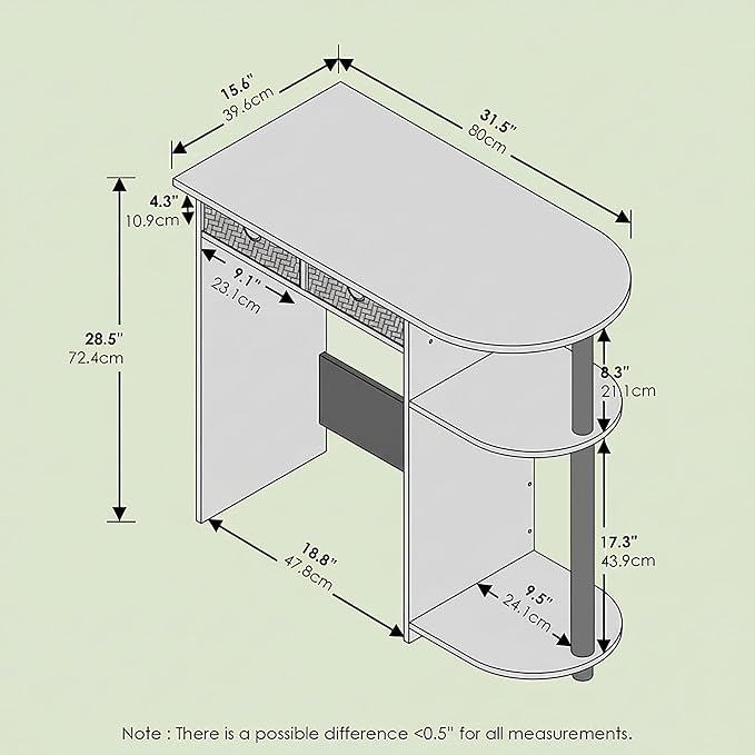 Ipoh Computer Desk 32 Inch Writing Desk Study Desk with Side Shelves and Bin Storage for Home Office Study Room Mocha Charcoal