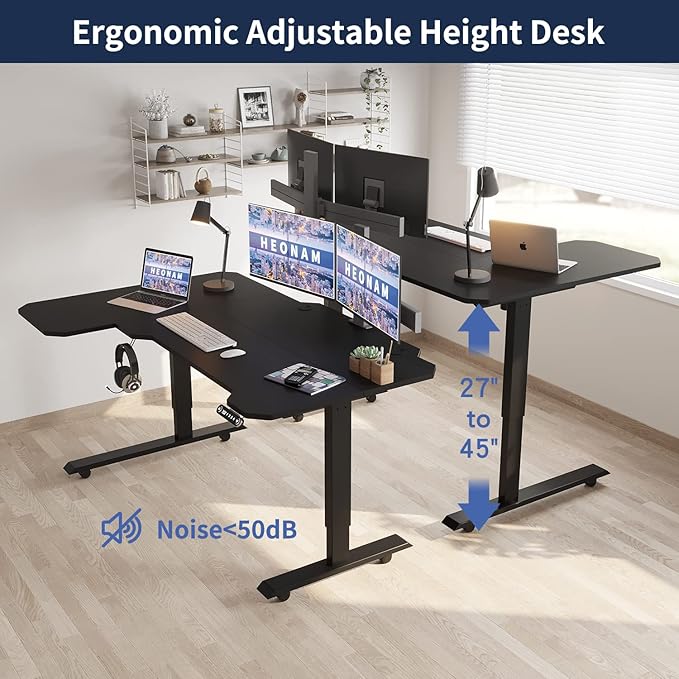 Gaming Electric Standing Desk L Shaped with Privacy Screen 59 Inch PC Computer DeskLarge Surface for Monitors