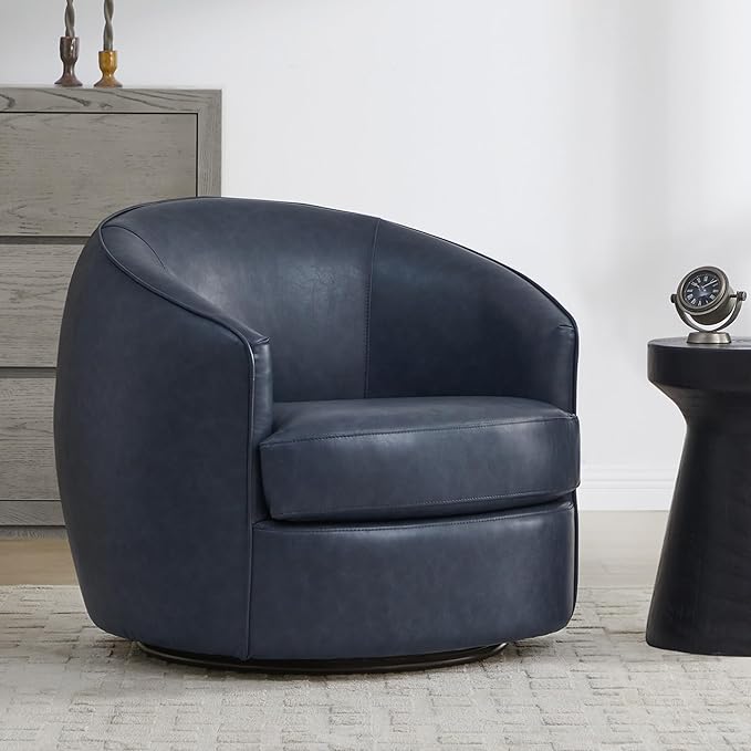 CHITA Swivel Barrel Chair Modern Comfy FSC Certified Upholstered Faux Leather Accent Chair for Living Room Fully Assembled Blue