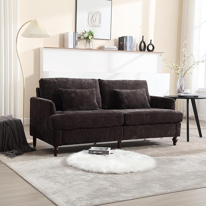 JOYBASE 70 inch Loveseat Sofa Mid-Century Modern Love Seat Couch with Wood Legs Upholstered Comfy Sofa for Living Room Apartment Office Bedroom (Black Chenille)