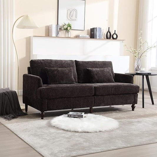 JOYBASE 70 inch Loveseat Sofa Mid-Century Modern Love Seat Couch with Wood Legs Upholstered Comfy Sofa for Living Room Apartment Office Bedroom (Black Chenille)