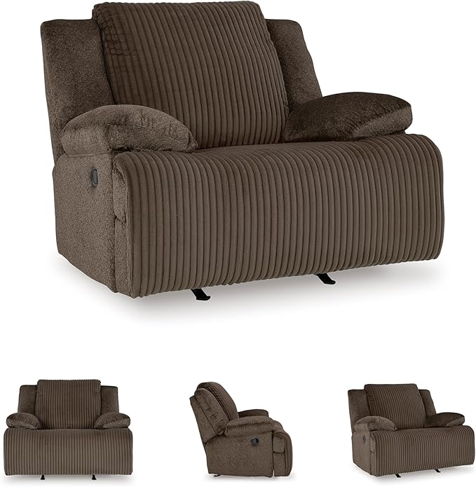 Signature Design by Ashley Top Tier Rocker Recliner Pull Tab Recliner Fabric Upholstery Attached Foam Cushions 50 W x 40 D x 41 H Dark Brown