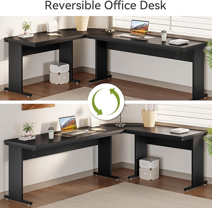 LITTLE TREE 82.67 Long Executive Desk Large L-Shaped Computer Office Desk with 3-Drawer Mobile File Cabinet Industrial Business Furniture Desk Workstation for Home Office Black