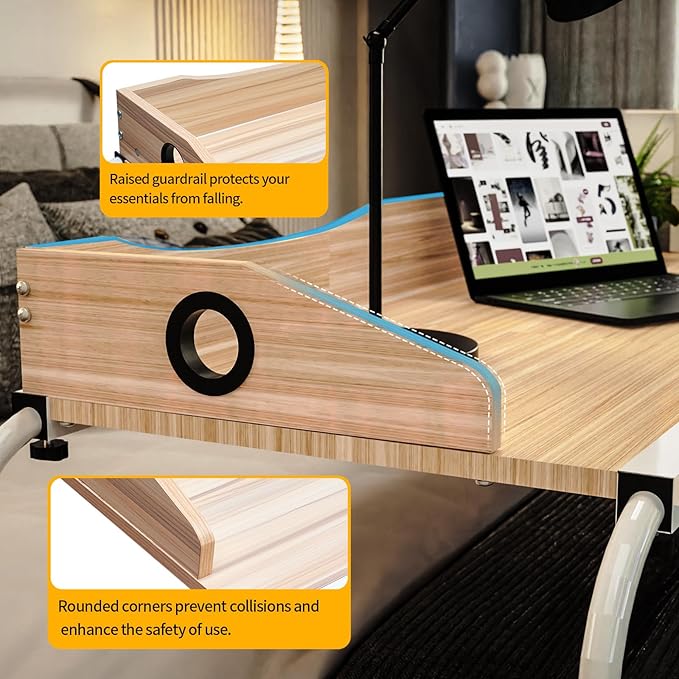 Mobile OverBed Table 120-Inch Extra Wide Adjustable Standing Desk with Lockable Wheels Heavy Duty Workstation Portable Overbed Computer Table for Laptop Office