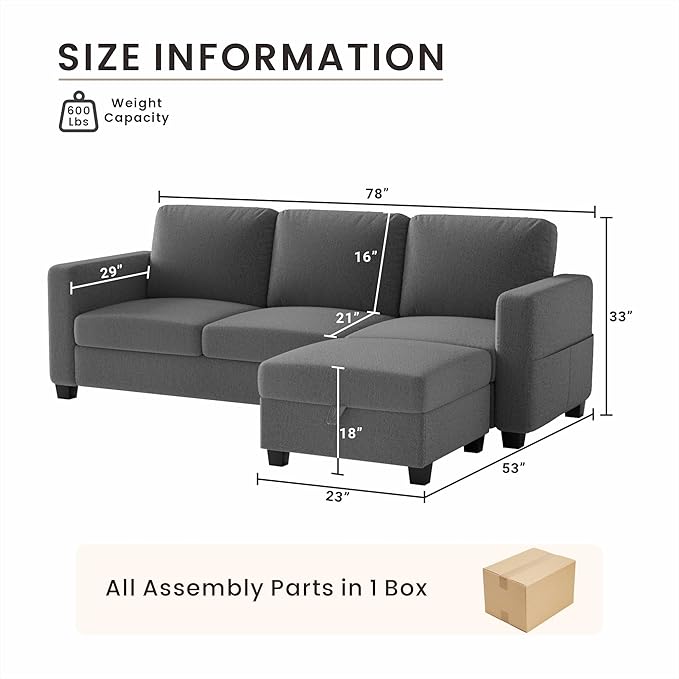 Sectional Couches for Living Room 78 L Shaped Sofa 3 Seat Modern Couch with Storage Ottoman Convertible Couches for Small Space Living Room Bedroom Apartment and Office
