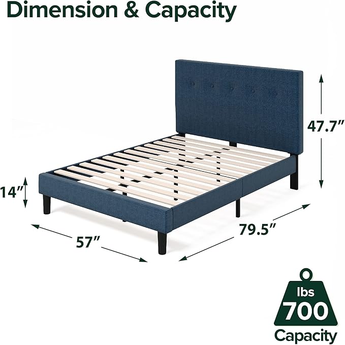 Zinus Omkaram Upholstered Platform Bed Frame Mattress Foundation Wood Slat Support No Box Spring Needed Easy Assembly Full Navy