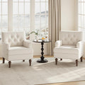 Upholstered Accent Chair with Thick Cushion High Back Reading Chair Linen Blend Armchair with Solid Rubberwood Legs for Living Room Bedroom Reading Apartment &amp Small SpacesBeigeSet of 2