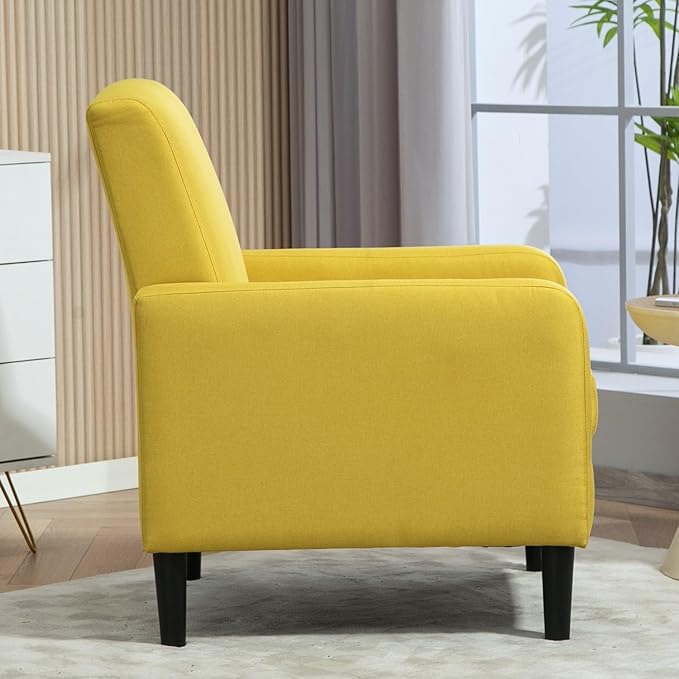 Minimalist Upholstered Armchair with Ergonomic Design Padded Seat &amp Curved Armrest Decorative Comfy Accent Chair Ideal for Living Room Bedroom Office Mustard Yellow