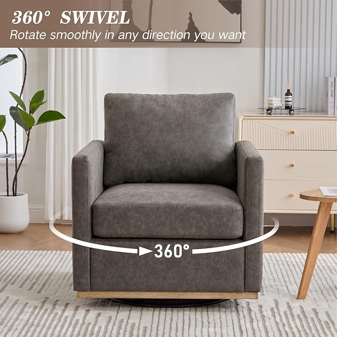Mlmh &amp Kngwa 30.7 Swivel Accent Chairs Set of 2 Upholstered Accent Chair Modern Faux Leather Swivel Chair for Living Room Bedroom Gray