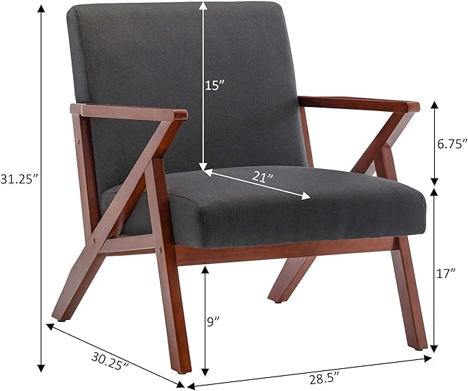 Convenience Concepts Take a Seat Cliff Accent Armchair Mid-Century Modern Lounge Chair for Living Room Bedroom 28.5 Dark Gray Fabric/Espresso