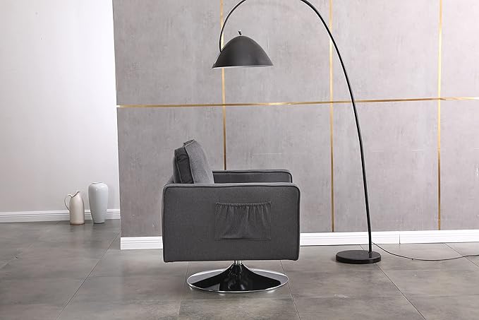 Modern Linen Swivel Accent Chair Comfy Armchair with 360 Degree Swiveling for Living Room Bedroom Reading Room Home OfficeDark Grey