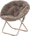 Cozy Saucer Chair Living Room Chair Faux Fur Soft Thick Padded Seat Metal Frame Folding Chair Comfortable Moon Chair for Living Room Bedroom Reading Nook Modern Style 1 Pack Brown