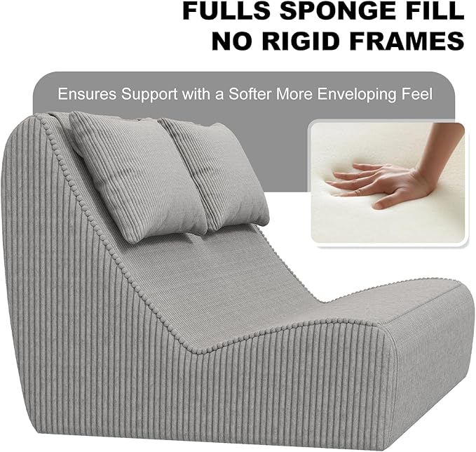 Giant Bean Bag Chair for Adults - Indoor Chaise Lounge with Pillows &amp Ottomans Upholstered Loveseat Floor Sofa Chair for Reading Gaming Napping and Movies (Gray)