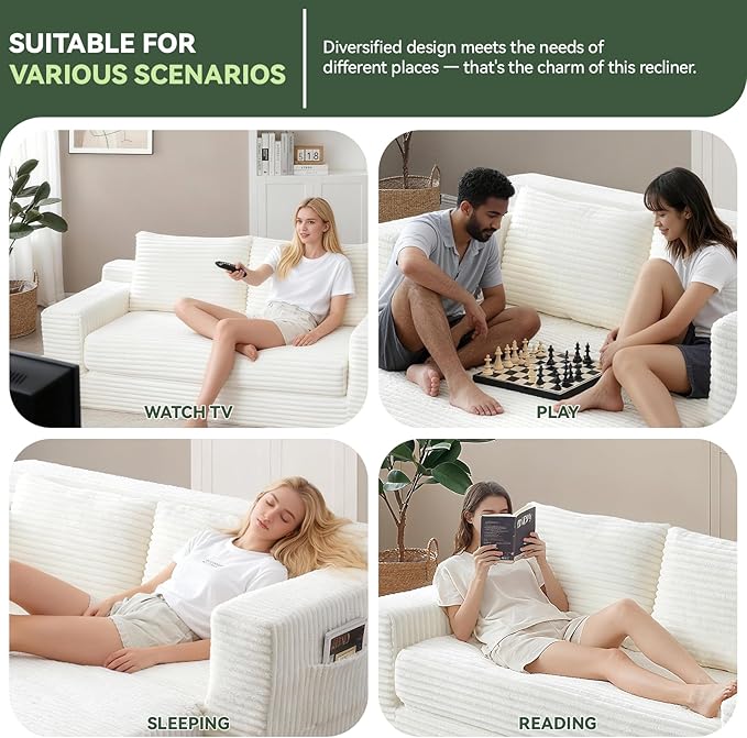 73 Convertible Sofa Bed Pull Out Boneless Loveseat Sleeper Sofa Corduroy Foldable Couch Bed with Storage Bag No Assembly Couch in a Box for Living Room Apartment (Beige)