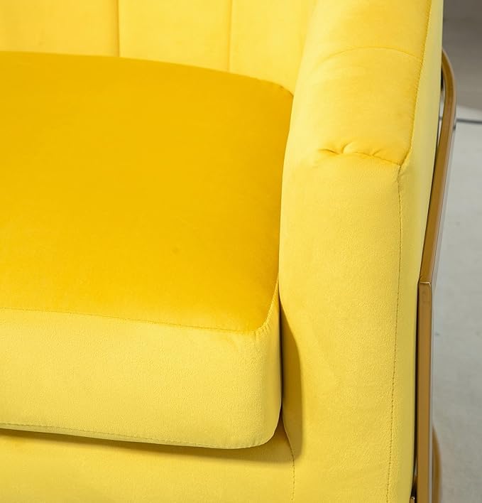 Velvet Modern Accent Armchair - Luxury Gold Frame | Versatile Seating for Living Room Bedroom Office Yellow