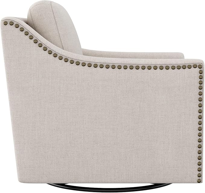 Swivel Accent Chair Set of 2 Modern Comfy Linen Upholstered Barrel Armchair with Nailhead Decor and Metal Base Soft Oversized Round Chair for Living Room Bedroom Club (2 Beige)