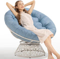 Bme 40 Ergonomic Wicker Papasan Chair with Soft Thick Cushion &amp Frame 360° Swivel Circle Reading Comfy Chair for Living Room Bedroom