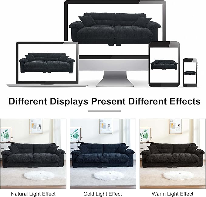 90.55 Black Loveseat Sofa for Living Room Cloud Couch Deep Sectional Sofa for Small Spaces 2 Seater Small Loveseat with Wide Armrest Pillows Comfy Sleeper Sofa Bed Black