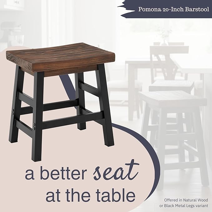 Alaterre Furniture Pomona Rustic Industrial Barstool – 20” Backless Counter Stool with Solid Pine Wood Seat and Black Metal Legs – Farmhouse Seating for Dining Room Kitchen or Office (Natural/Black)
